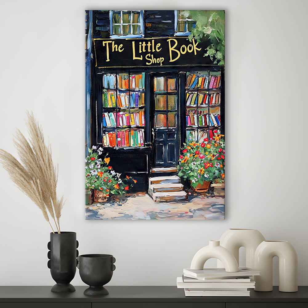 Bookstore Painting Art Print The Little Book Shop Book Lovers , Canvas Print Wall Art, Wall Decor, Painting Canvas