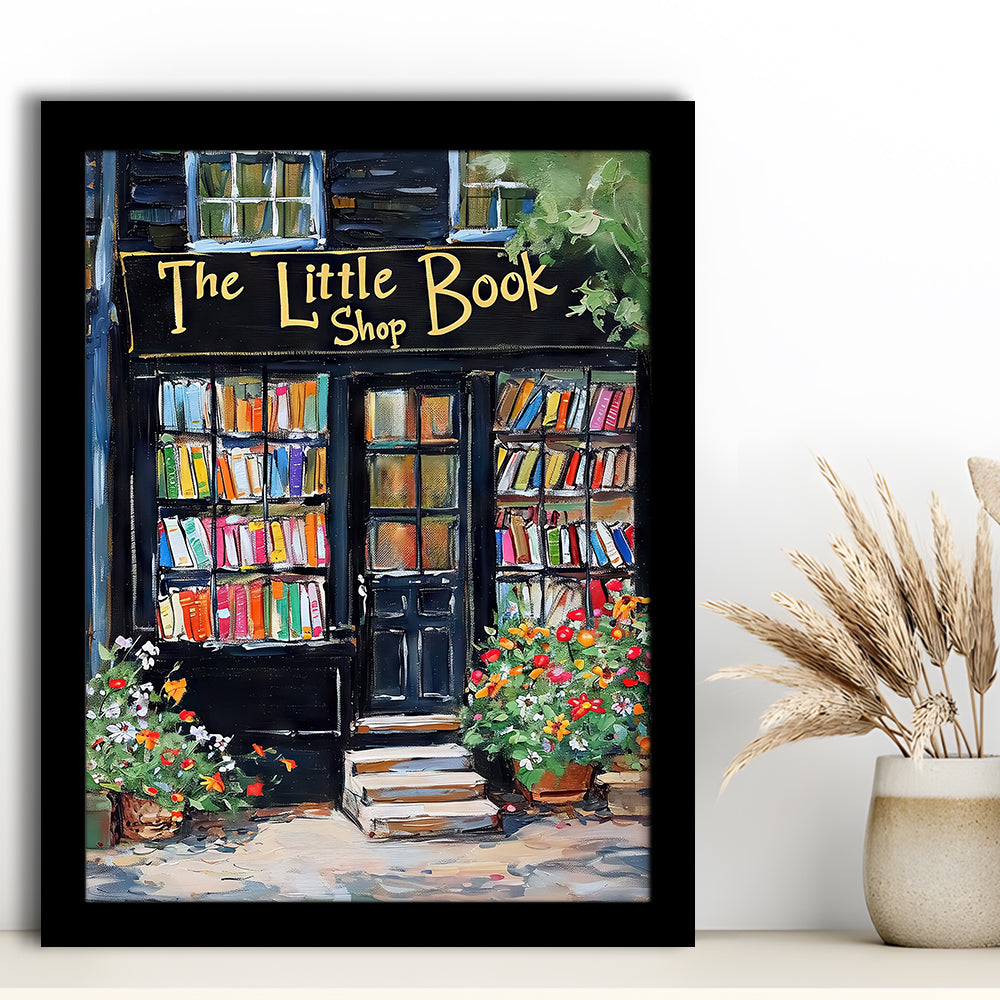 Bookstore Painting Art Print The Little Book Shop Book Lovers , Framed Art Print Wall Decor, Picture Framed