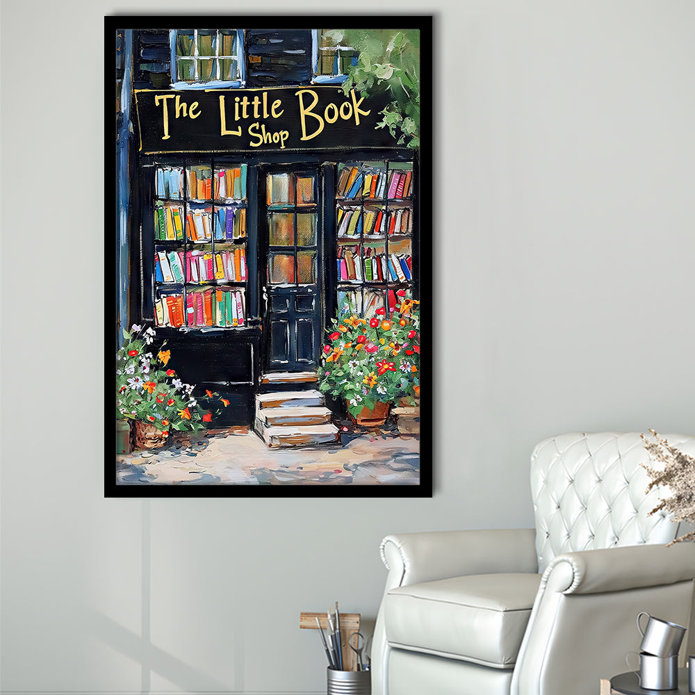 Bookstore Painting Art Print The Little Book Shop Book Lovers , Framed Art Print Wall Decor, Picture Framed