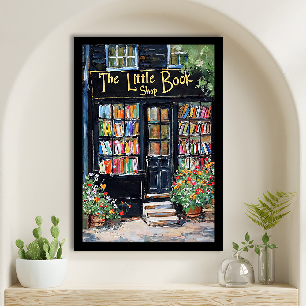 Bookstore Painting Art Print The Little Book Shop Book Lovers , Framed Art Print Wall Decor, Picture Framed