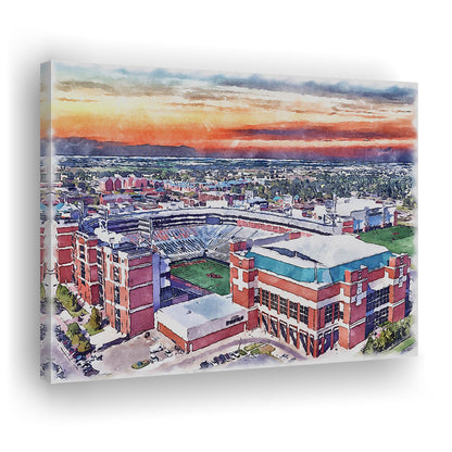 Boone Pickens Stadium, Oklahoma State Football Painting Stadium Watercolor, Sport Art, Gifts for him, Canvas Print Wall Art