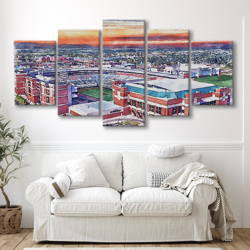 Boone Pickens Stadium, Oklahoma State Football Stadium Watercolor, Sport Art, Mixed 5 Panel, Canvas Print Wall Art