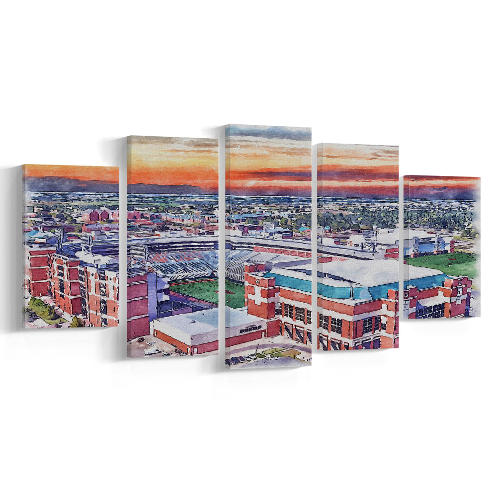 Boone Pickens Stadium, Oklahoma State Football Stadium Watercolor, Sport Art, Mixed 5 Panel, Canvas Print Wall Art