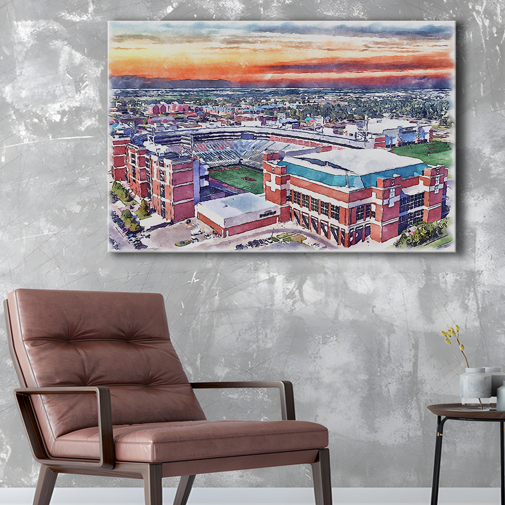 Boone Pickens Stadium, Oklahoma State Football Painting Stadium Watercolor, Sport Art, Gifts for him, Canvas Print Wall Art