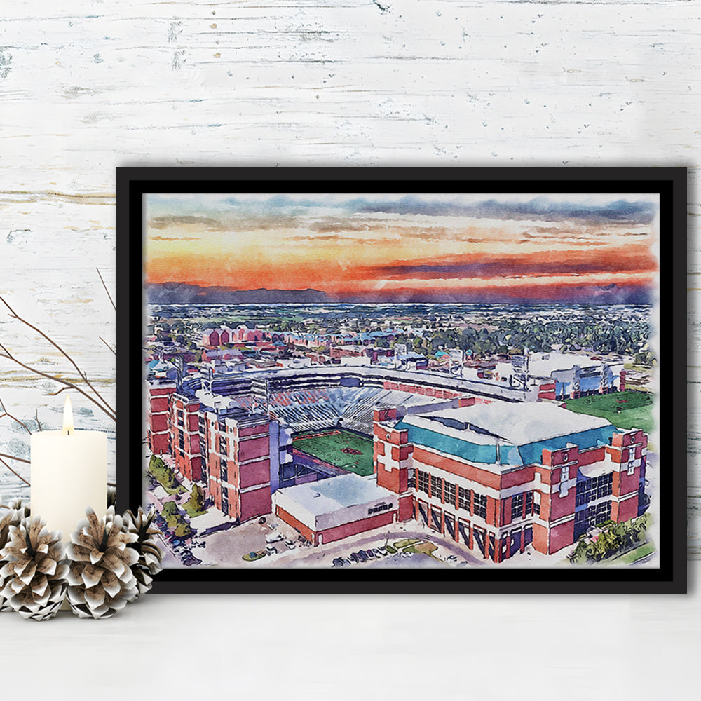 Boone Pickens Stadium, Oklahoma State Football Painting Stadium Watercolor, Sport Gift Art, Framed Canvas Print Wall Art