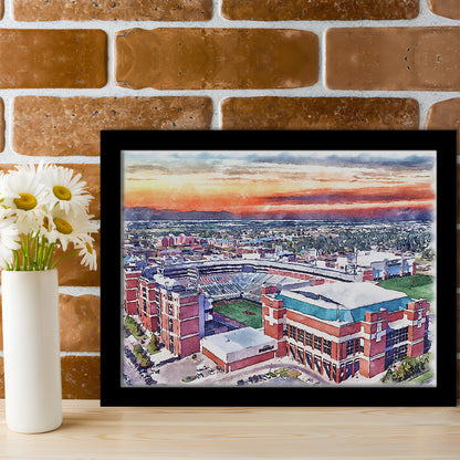 Boone Pickens Stadium, Oklahoma State Football Painting Stadium Watercolor, Sport Gift Art, Framed Art Print Wall Decor