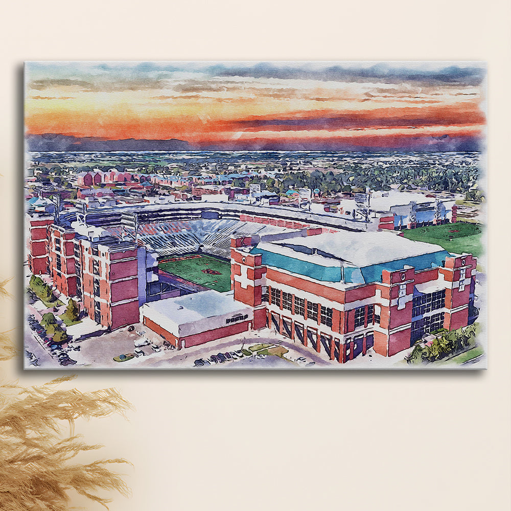 Boone Pickens Stadium, Oklahoma State Football Painting Stadium Watercolor, Sport Art, Gifts for him, Canvas Print Wall Art