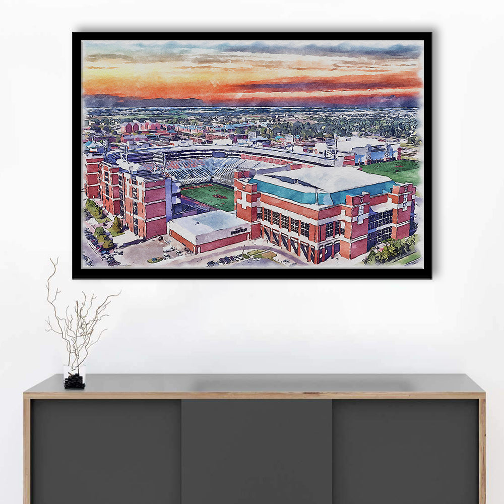 Boone Pickens Stadium, Oklahoma State Football Painting Stadium Watercolor, Sport Gift Art, Framed Art Print Wall Decor