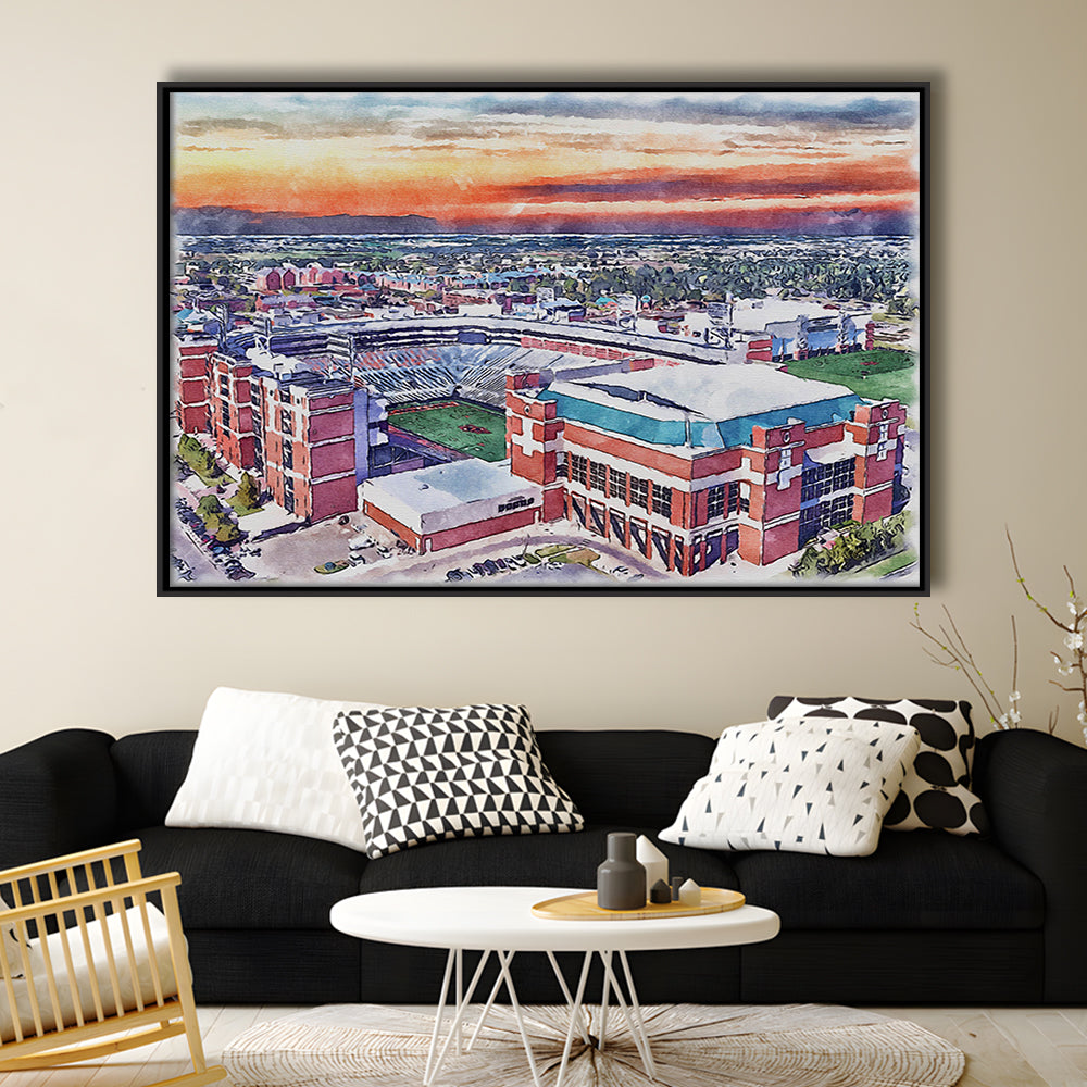 Boone Pickens Stadium, Oklahoma State Football Painting Stadium Watercolor, Sport Gift Art, Framed Canvas Print Wall Art