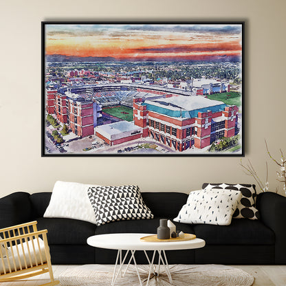 Boone Pickens Stadium, Oklahoma State Football Painting Stadium Watercolor, Sport Gift Art, Framed Canvas Print Wall Art