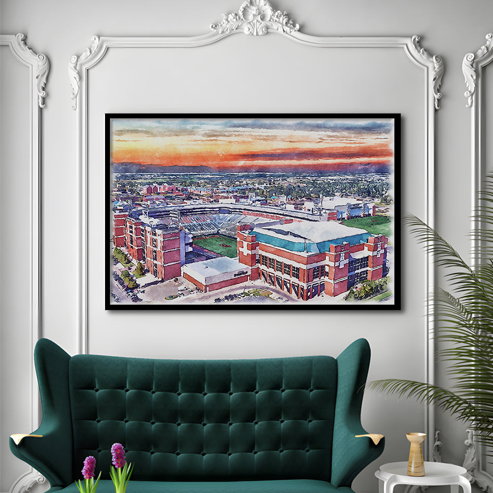 Boone Pickens Stadium, Oklahoma State Football Painting Stadium Watercolor, Sport Gift Art, Framed Art Print Wall Decor
