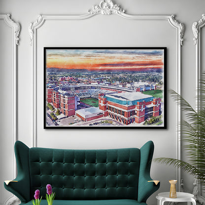Boone Pickens Stadium, Oklahoma State Football Painting Stadium Watercolor, Sport Gift Art, Framed Art Print Wall Decor