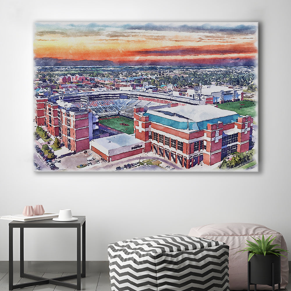 Boone Pickens Stadium, Oklahoma State Football Painting Stadium Watercolor, Sport Art, Gifts for him, Canvas Print Wall Art