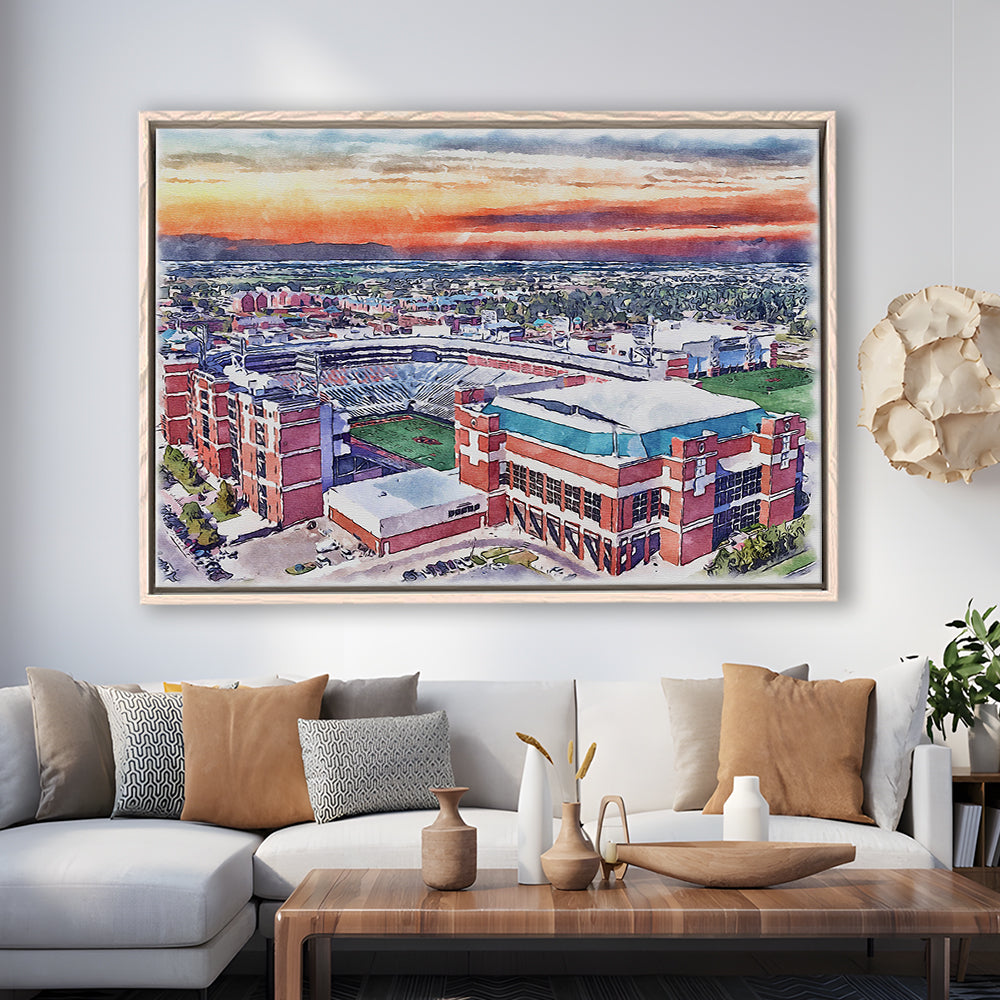 Boone Pickens Stadium, Oklahoma State Football Painting Stadium Watercolor, Sport Gift Art, Framed Canvas Print Wall Art