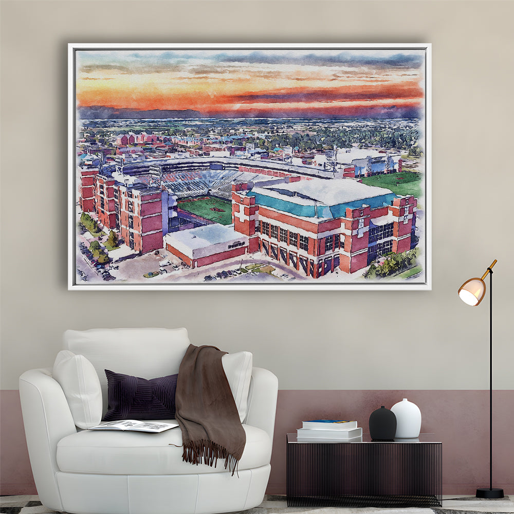 Boone Pickens Stadium, Oklahoma State Football Painting Stadium Watercolor, Sport Gift Art, Framed Canvas Print Wall Art