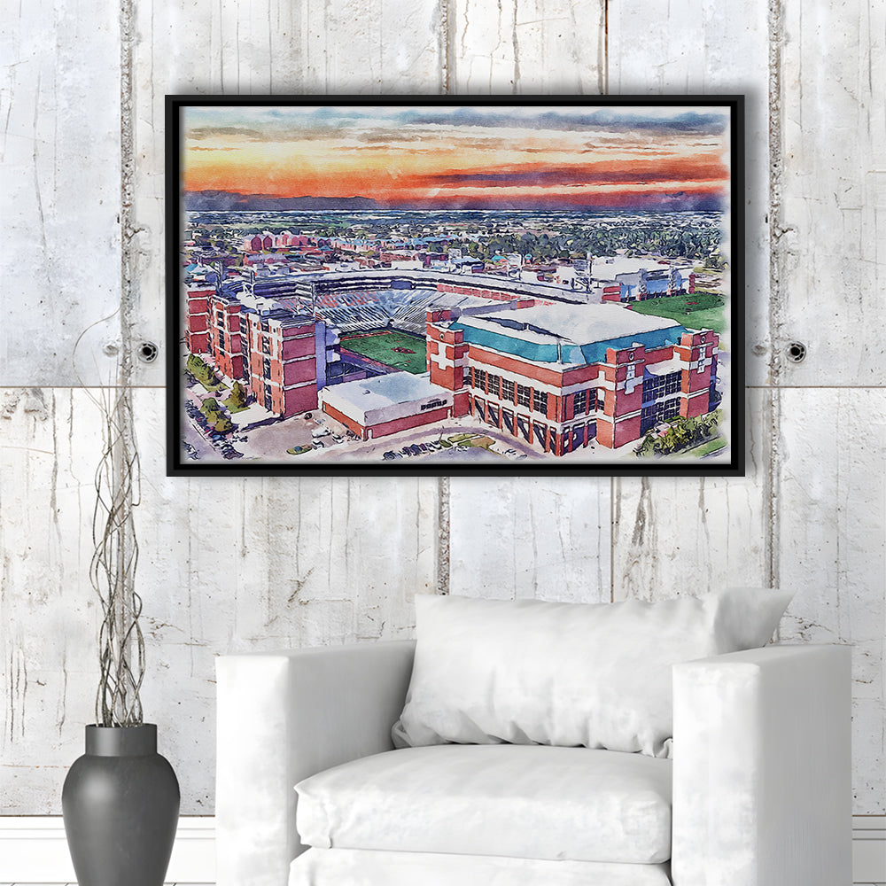 Boone Pickens Stadium, Oklahoma State Football Painting Stadium Watercolor, Sport Gift Art, Framed Canvas Print Wall Art