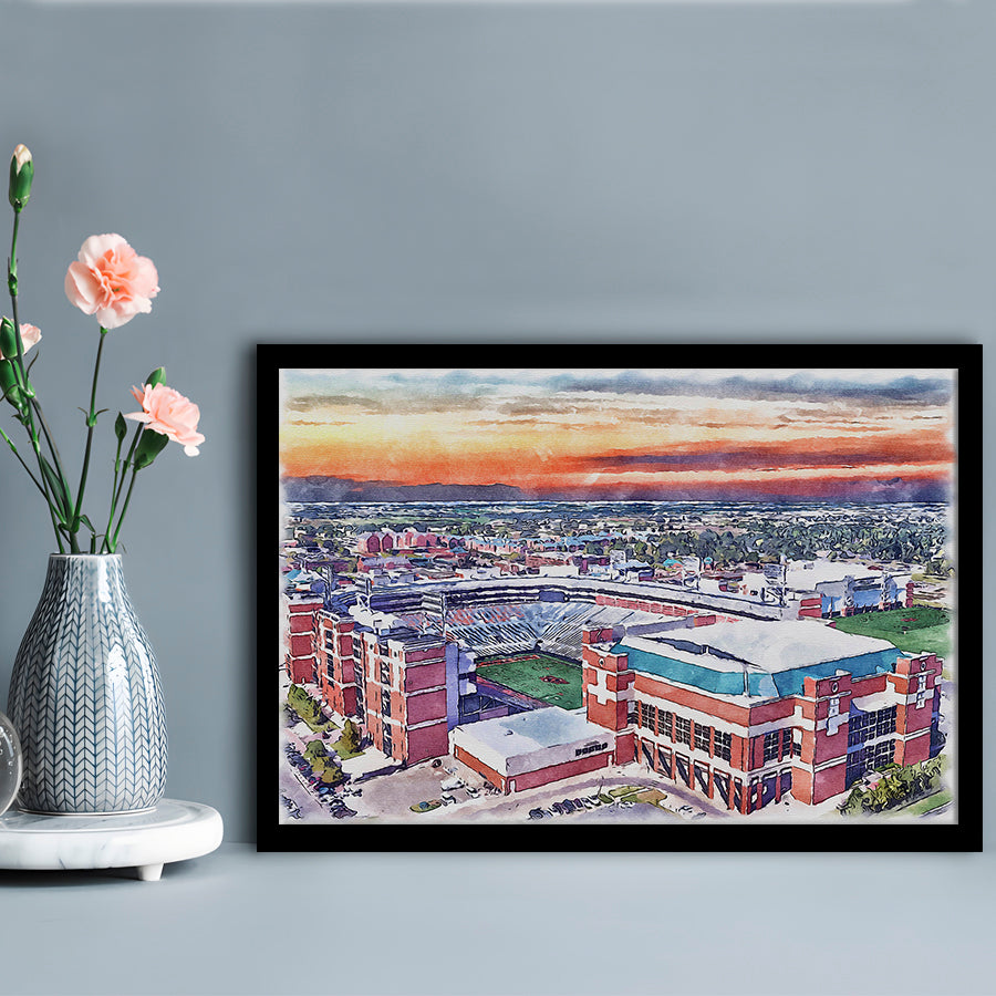 Boone Pickens Stadium, Oklahoma State Football Painting Stadium Watercolor, Sport Gift Art, Framed Art Print Wall Decor