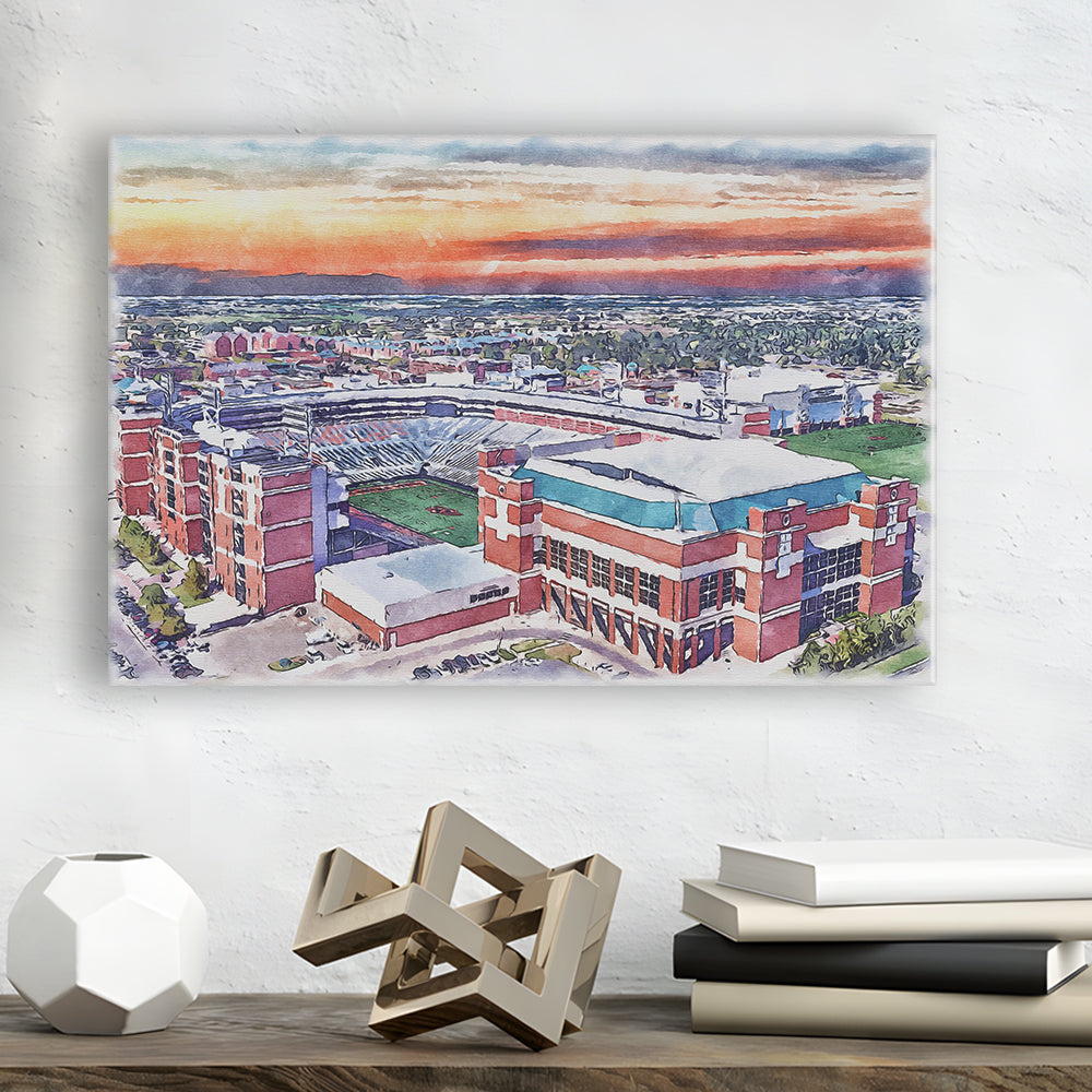 Boone Pickens Stadium, Oklahoma State Football Painting Stadium Watercolor, Sport Art, Gifts for him, Canvas Print Wall Art