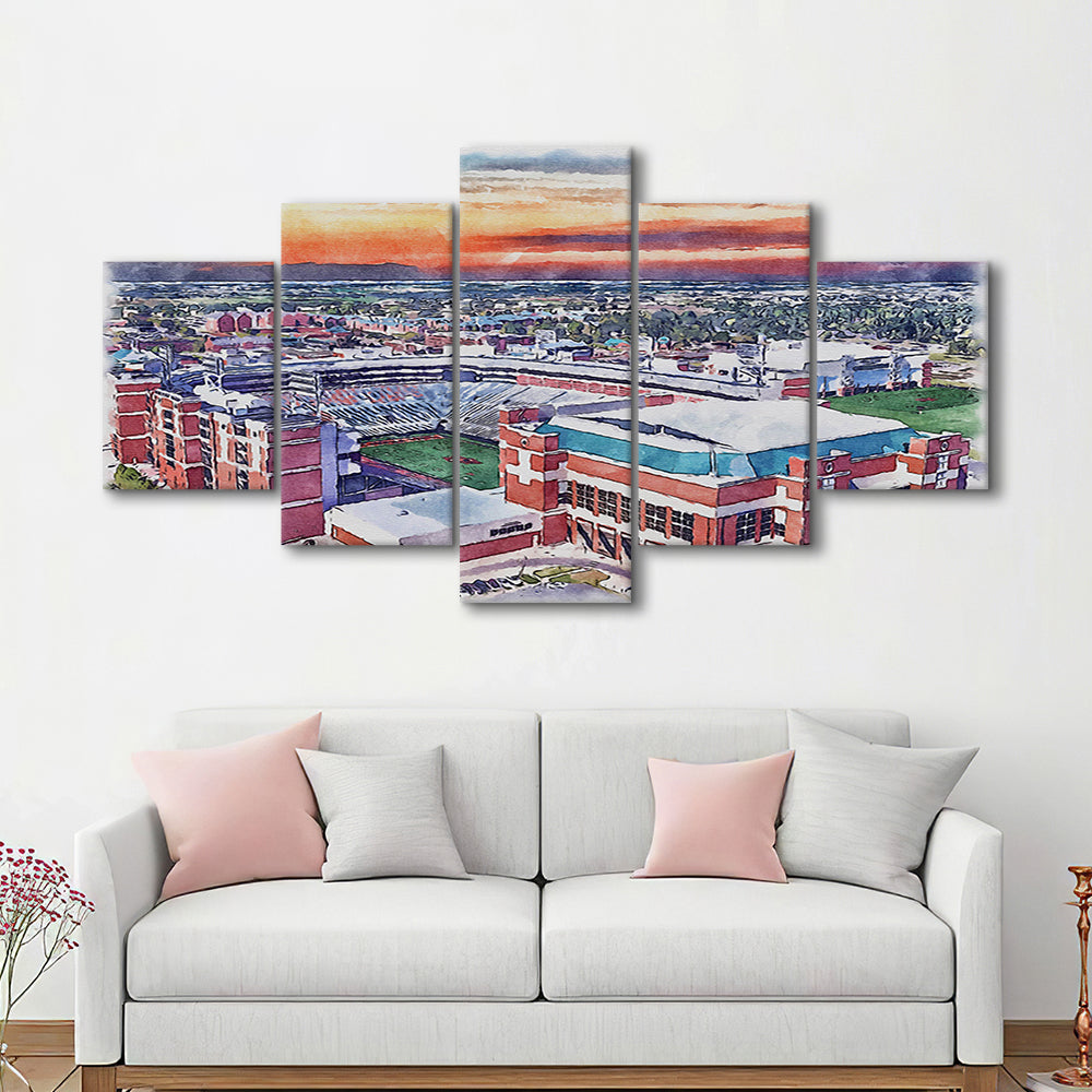 Boone Pickens Stadium, Oklahoma State Football Stadium Watercolor, Sport Art, Mixed 5 Panel, Canvas Print Wall Art