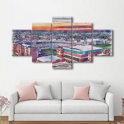 Boone Pickens Stadium, Oklahoma State Football Stadium Watercolor, Sport Art, Mixed 5 Panel, Canvas Print Wall Art