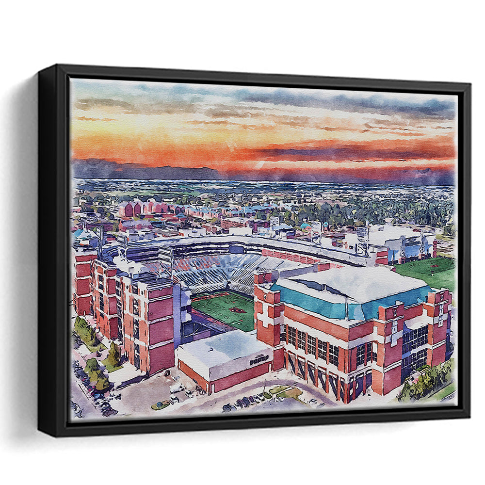 Boone Pickens Stadium, Oklahoma State Football Painting Stadium Watercolor, Sport Gift Art, Framed Canvas Print Wall Art