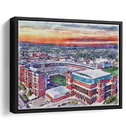 Boone Pickens Stadium, Oklahoma State Football Painting Stadium Watercolor, Sport Gift Art, Framed Canvas Print Wall Art