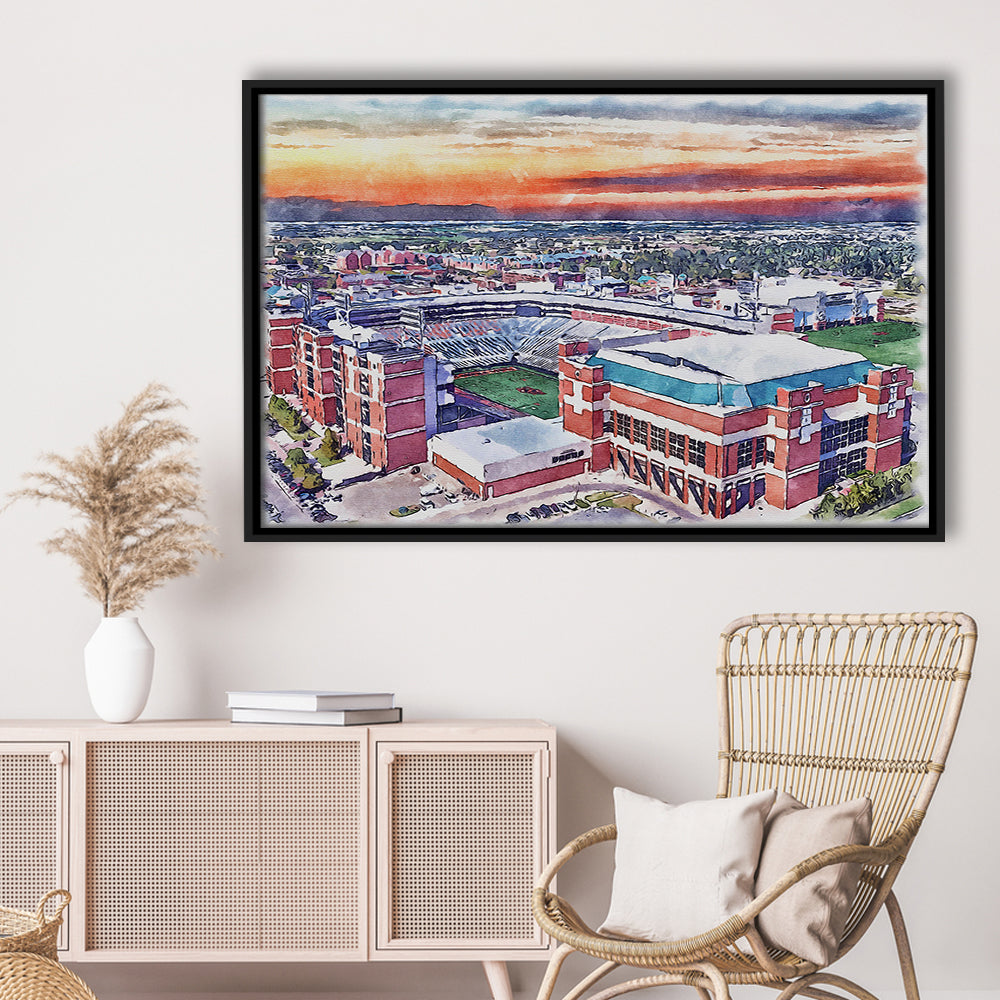 Boone Pickens Stadium, Oklahoma State Football Painting Stadium Watercolor, Sport Gift Art, Framed Canvas Print Wall Art