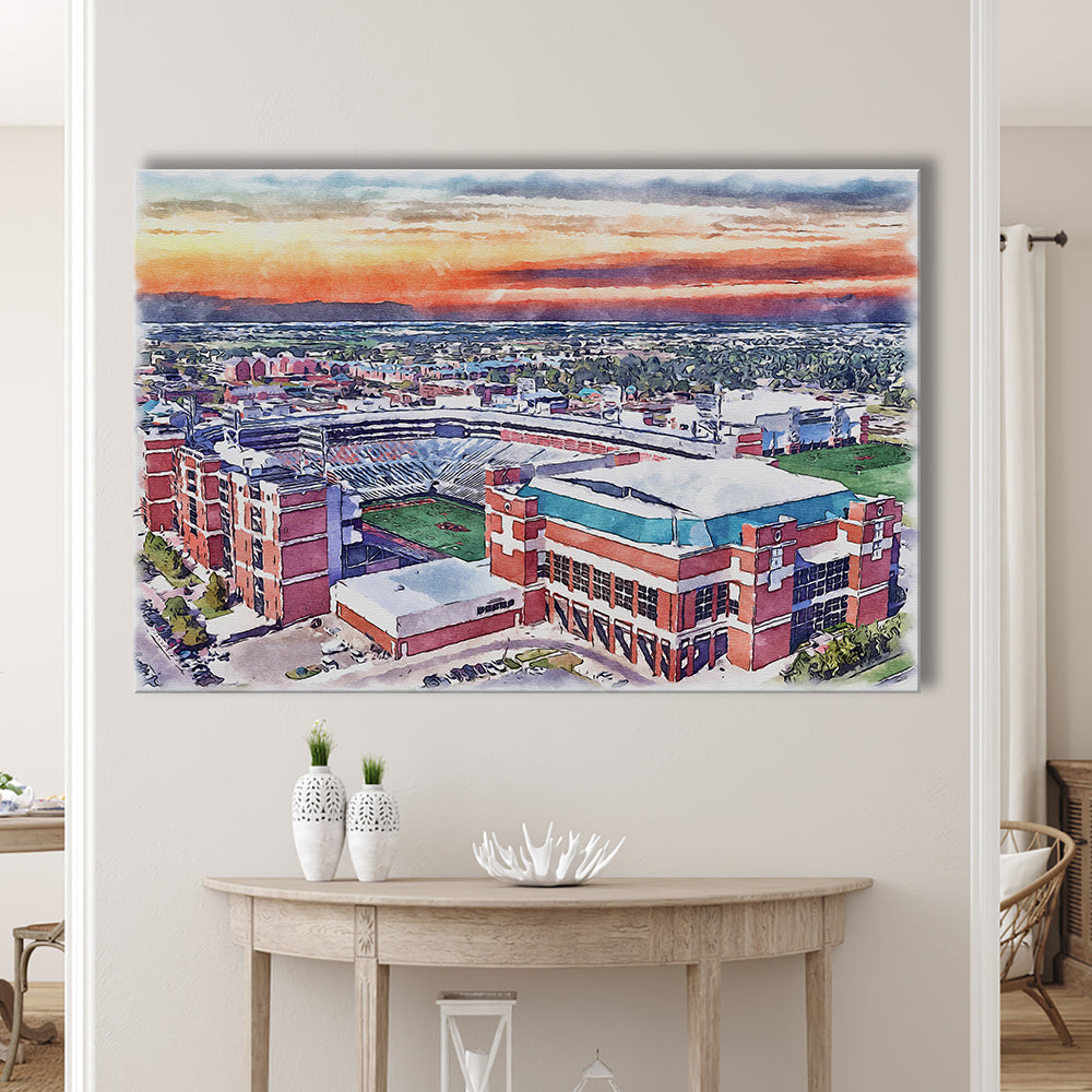 Boone Pickens Stadium, Oklahoma State Football Painting Stadium Watercolor, Sport Art, Gifts for him, Canvas Print Wall Art