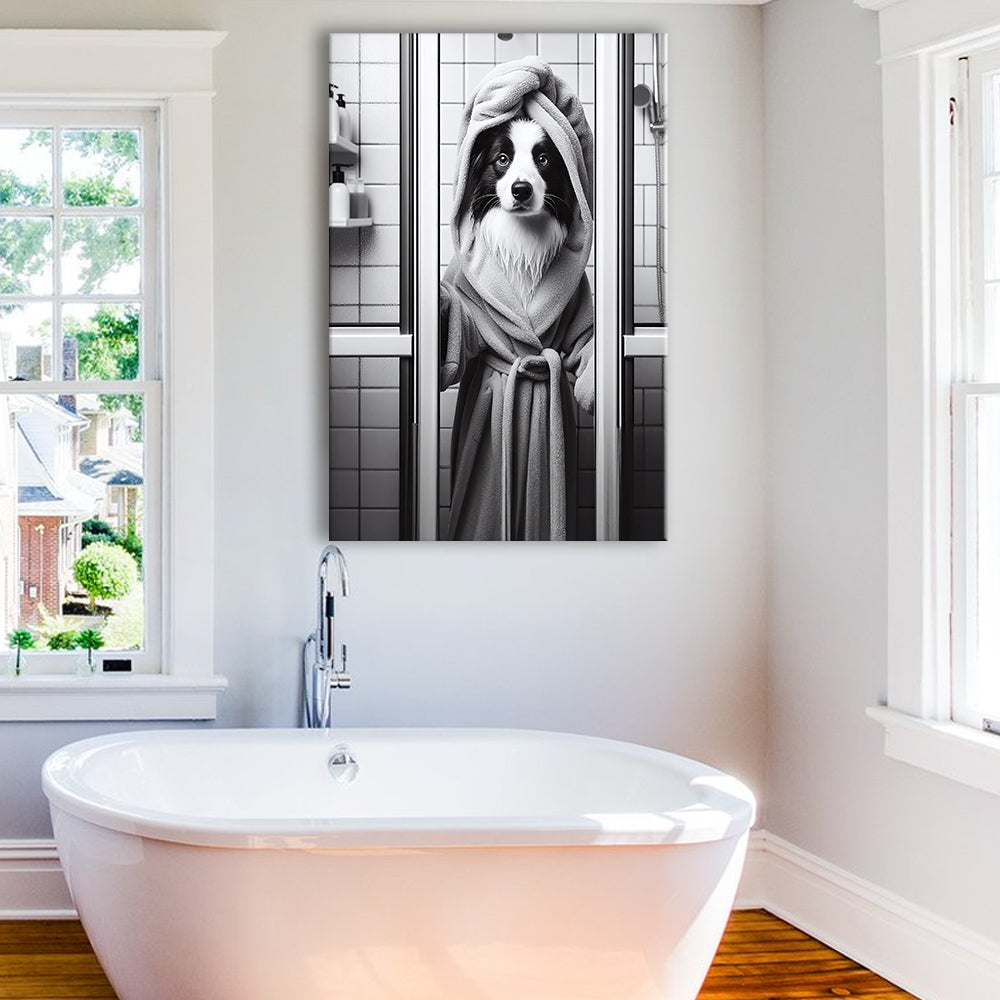 Border Collie Canvas Prints Wall Art, Bathroom Art Print, Border Collie Art