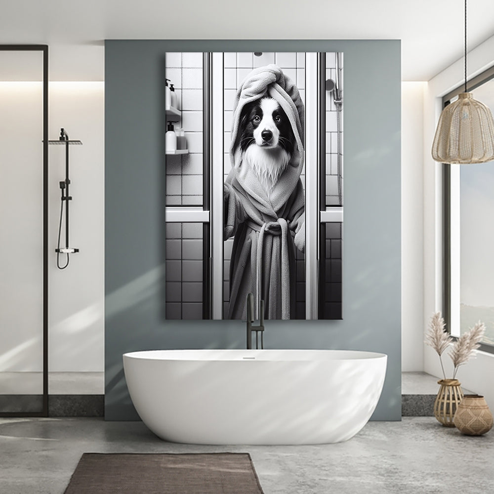 Border Collie Canvas Prints Wall Art, Bathroom Art Print, Border Collie Art