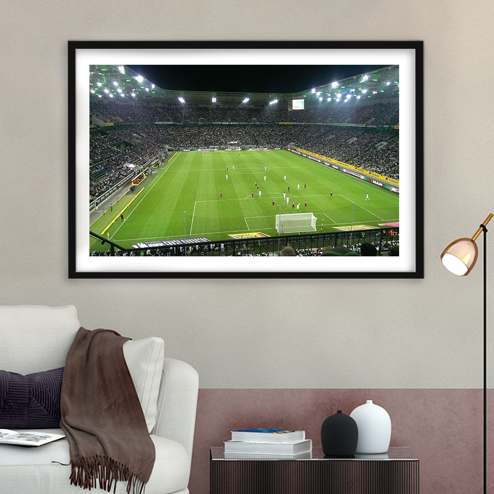 Borussia Park Stadium, Stadium Canvas, Sport Art, Gift for him, White Border Framed Art Print Wall Decor