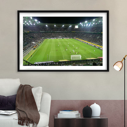 Borussia Park Stadium, Stadium Canvas, Sport Art, Gift for him, White Border Framed Art Print Wall Decor