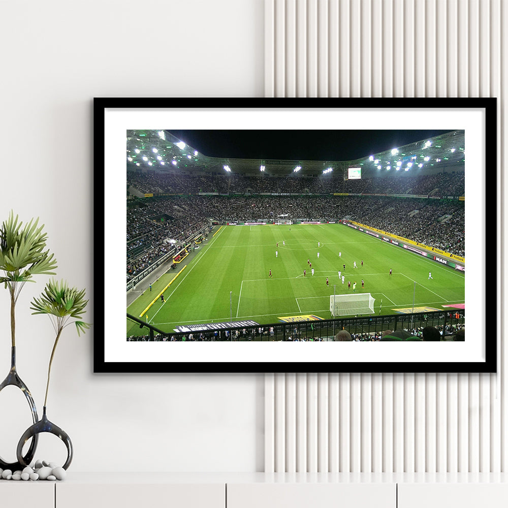 Borussia Park Stadium, Stadium Canvas, Sport Art, Gift for him, White Border Framed Art Print Wall Decor