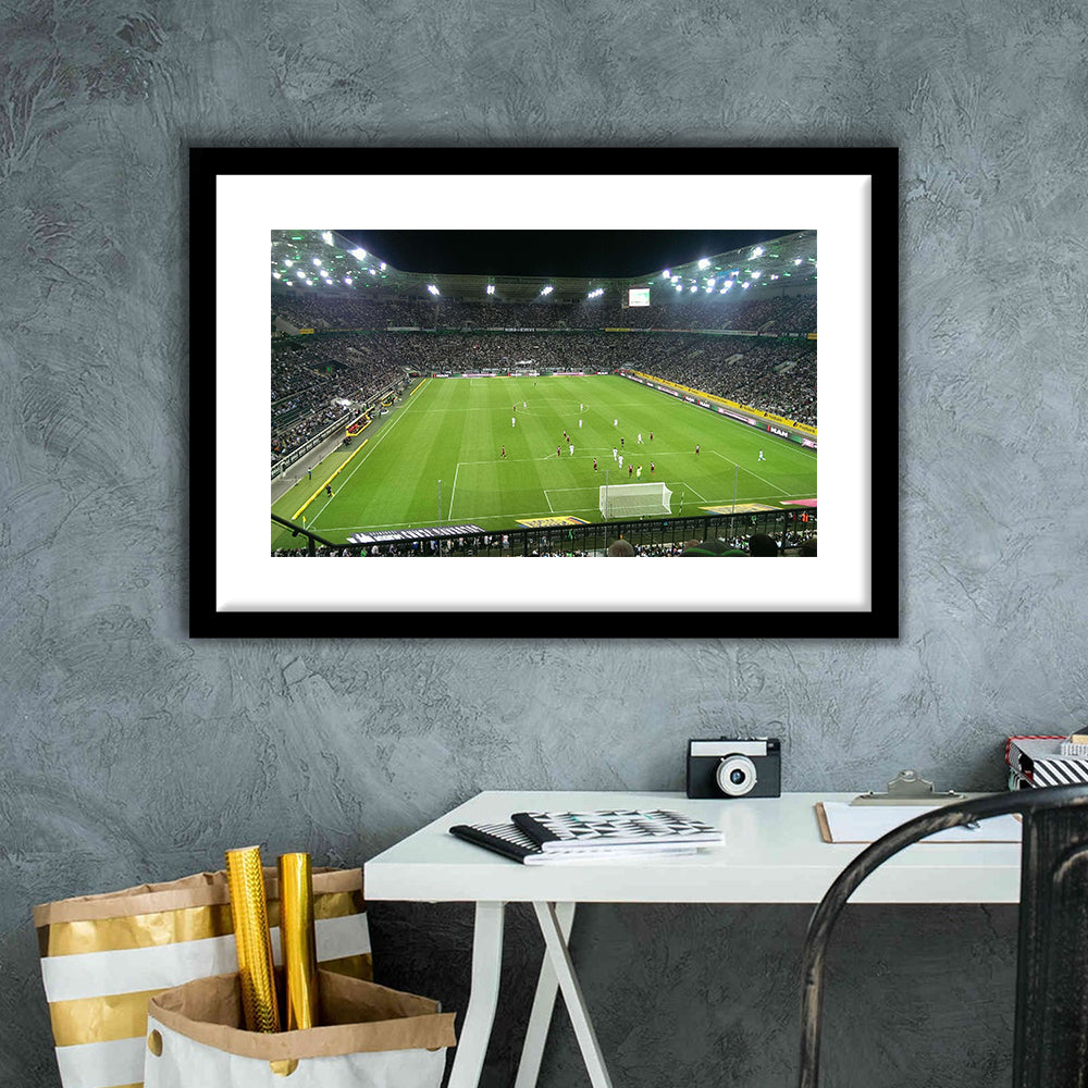 Borussia Park Stadium, Stadium Canvas, Sport Art, Gift for him, White Border Framed Art Print Wall Decor