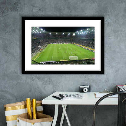 Borussia Park Stadium, Stadium Canvas, Sport Art, Gift for him, White Border Framed Art Print Wall Decor