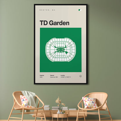 Boston Celtics Stadium Print, TD Garden Stadium Print, Man Cave Gift, Floating Framed Canvas Print Wall Art