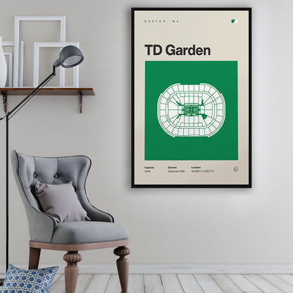 Boston Celtics Stadium Print, TD Garden Stadium Print, Man Cave Gift, Floating Framed Canvas Print Wall Art