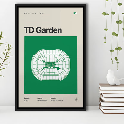 Boston Celtics Stadium Print, TD Garden Stadium Print, Man Cave Gift, Floating Framed Canvas Print Wall Art