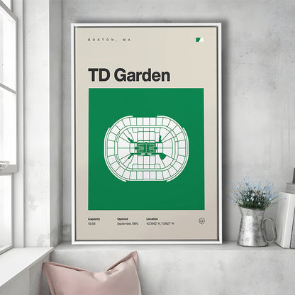 Boston Celtics Stadium Print, TD Garden Stadium Print, Man Cave Gift, Floating Framed Canvas Print Wall Art