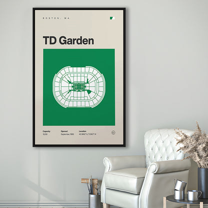 Boston Celtics Stadium Print, TD Garden Stadium Print, Man Cave Gift, Floating Framed Canvas Print Wall Art