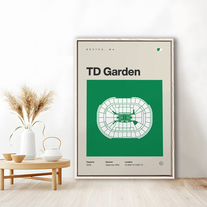 Boston Celtics Stadium Print, TD Garden Stadium Print, Man Cave Gift, Floating Framed Canvas Print Wall Art
