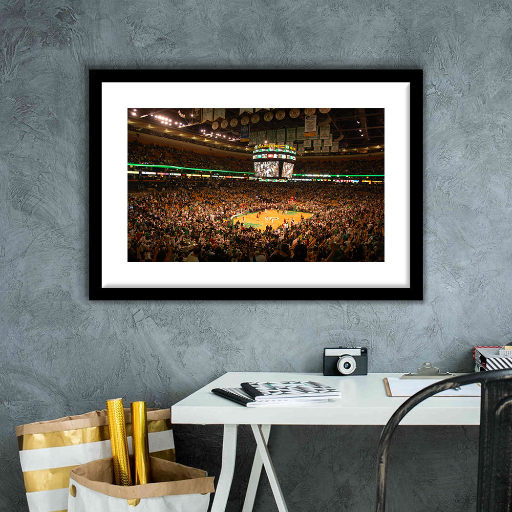 Boston Garden, Stadium Canvas, Sport Art, Gift for him, White Border Framed Art Print Wall Decor