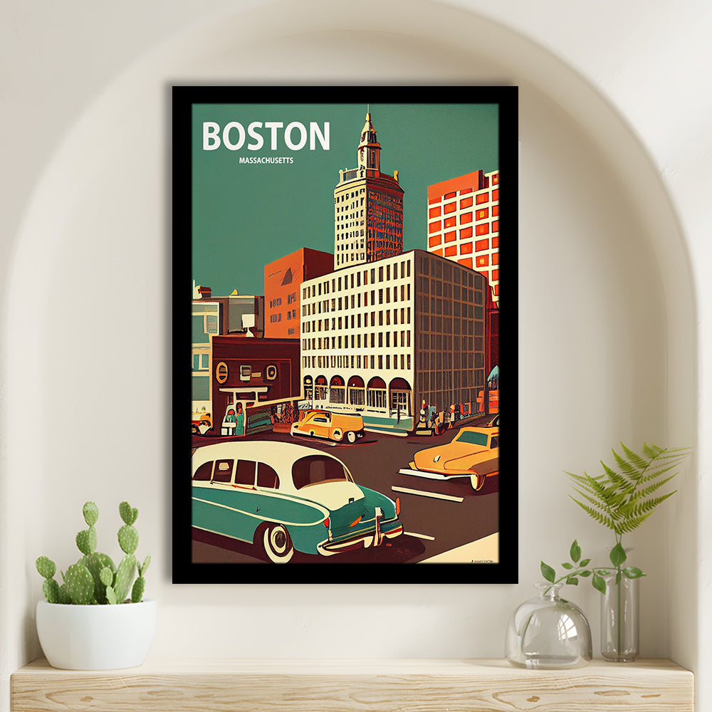 Boston Retro Art Print, Boston City Wall Art, Framed Art Print, Picture Framed, Painting Art