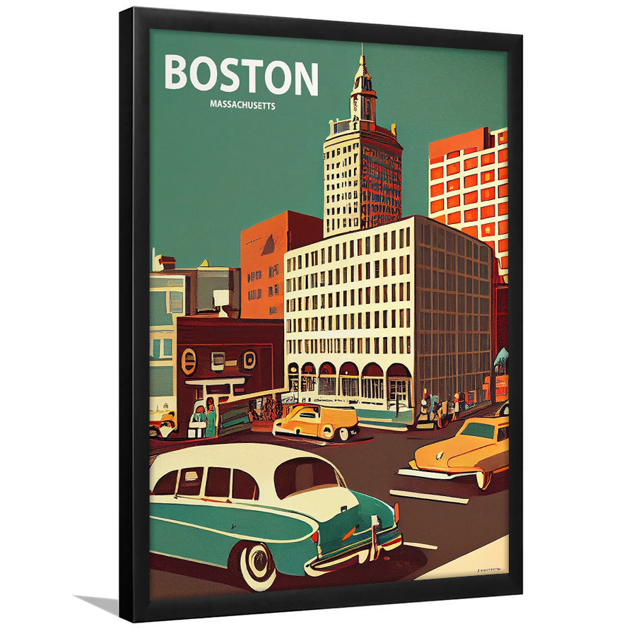 Boston Retro Art Print, Boston City Wall Art, Framed Art Print, Picture Framed, Painting Art