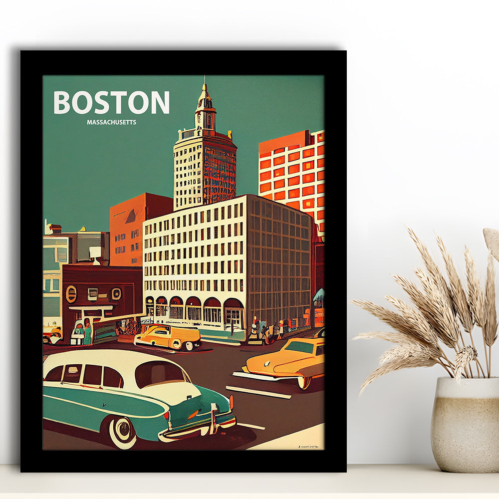 Boston Retro Art Print, Boston City Wall Art, Framed Art Print, Picture Framed, Painting Art