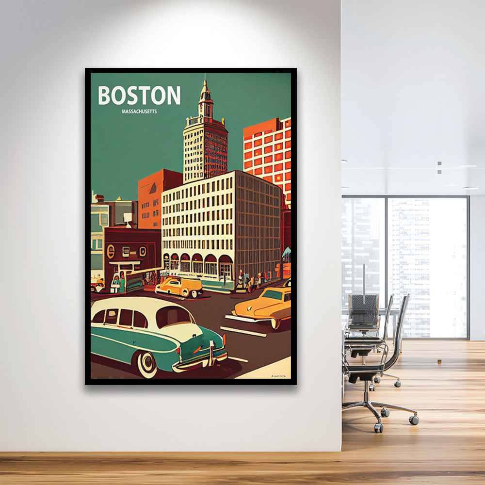Boston Retro Art Print, Boston City Wall Art, Framed Art Print, Picture Framed, Painting Art