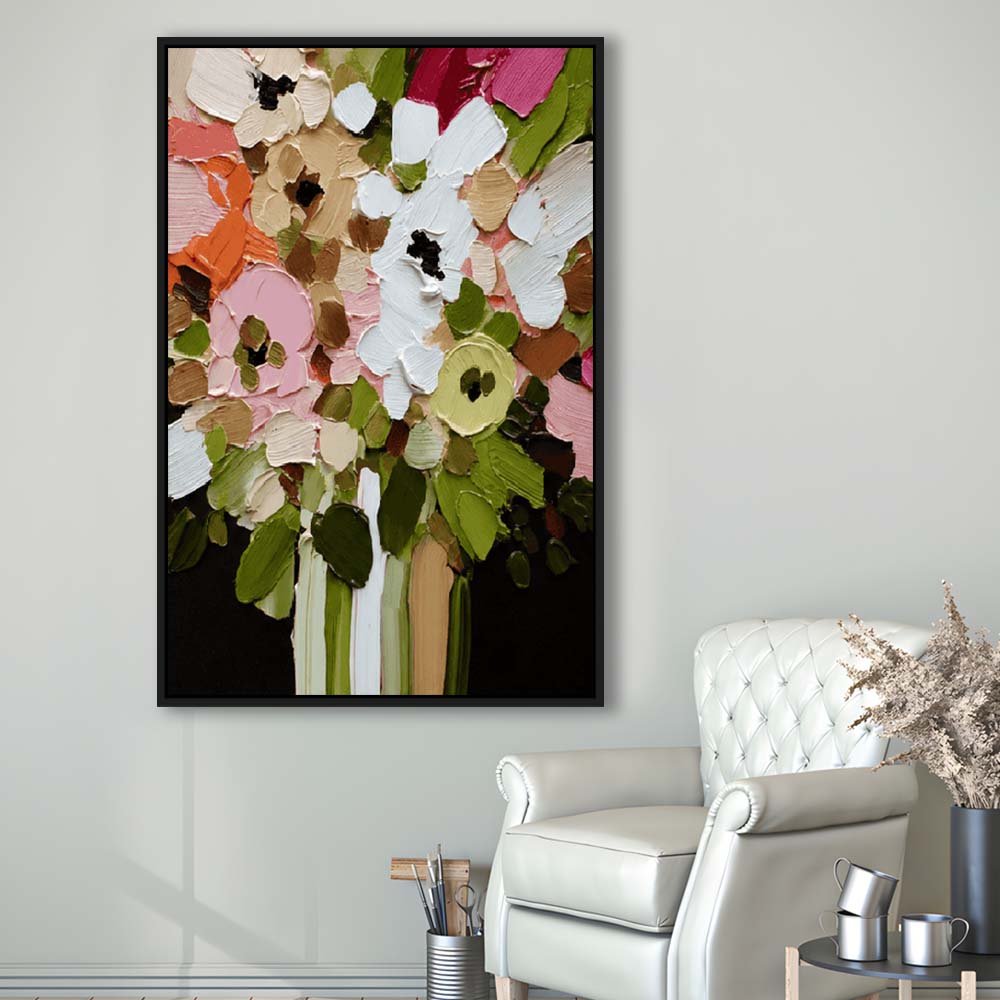 Botanica Flower Wall Art Painting Print, Framed Canvas Print, Floating Frame