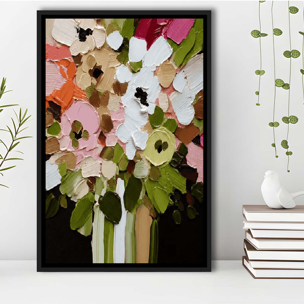 Botanica Flower Wall Art Painting Print, Framed Canvas Print, Floating Frame