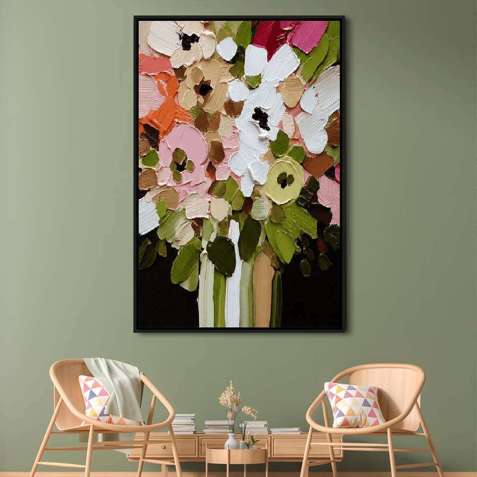 Botanica Flower Wall Art Painting Print, Framed Canvas Print, Floating Frame