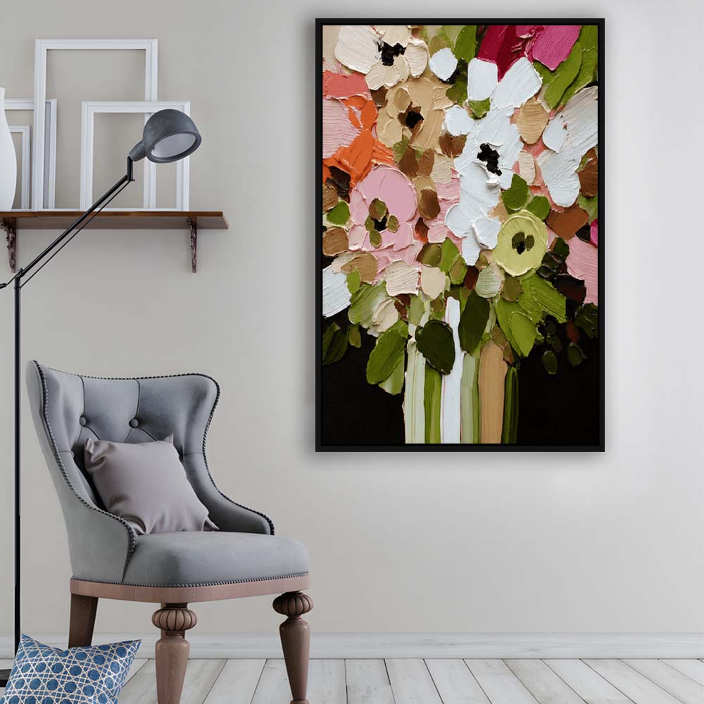Botanica Flower Wall Art Painting Print, Framed Canvas Print, Floating Frame